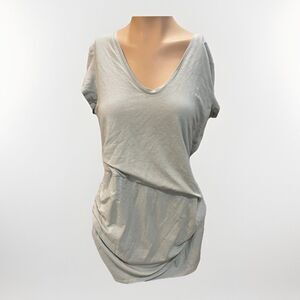 Athleta Central Dress Womens S Gray Tee Shirt V Neck Short Sleeve Ruched